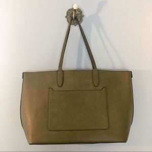 Olive green tote bag purse, faux vegan leather